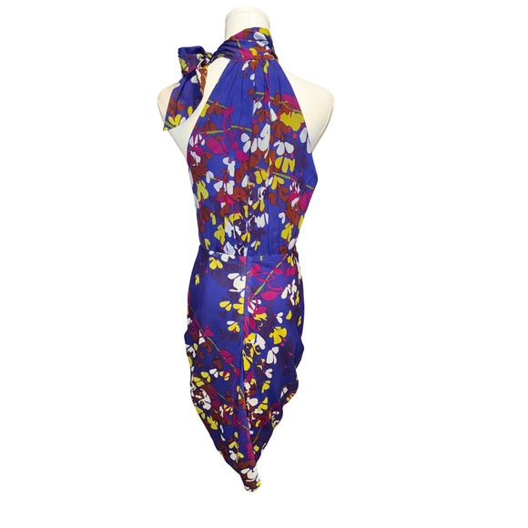 Trina Turk Dafne Dress Cobalt Blue Floral Silk Halter Wrap Tulip Size 6 - Picture 5 of 11